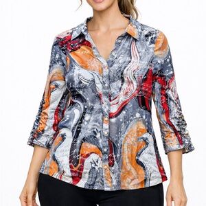 Peter Nygard Red and Orange Abstract Button Down Shirt